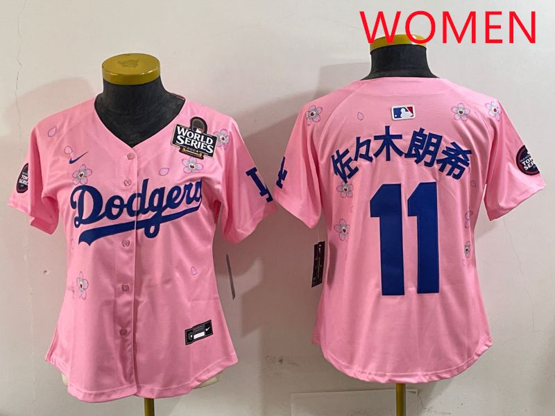 Women Los Angeles Dodgers #11 R.Sasaki Pink Sakura Edition 2025 Nike MLB Jersey style 7->women mlb jersey->Women Jersey